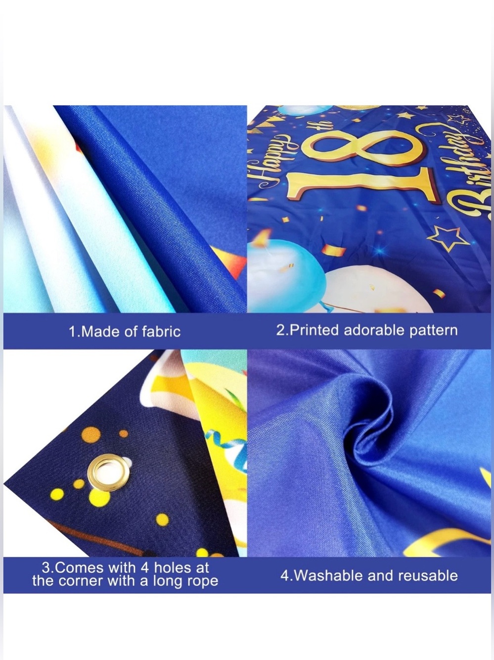Happy 18th Birthday Blue & Gold Banner for Birthday Decor and Backdrop X-Large - Picture 3 of 3